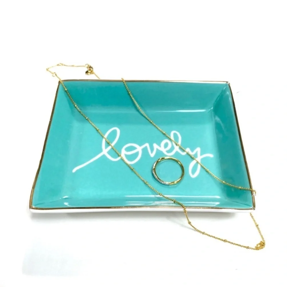J. Crew Ceramic Trinket Dish Lovely Rectangular Mini Jewelry Plate in Blue